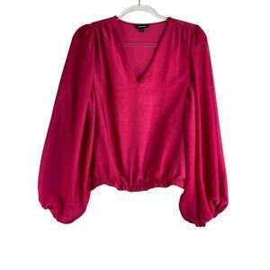 Express Fuchsia Pink V-Neck Puffy Sleeve Blouse Medium Gypsy Boho Barbie top y2k